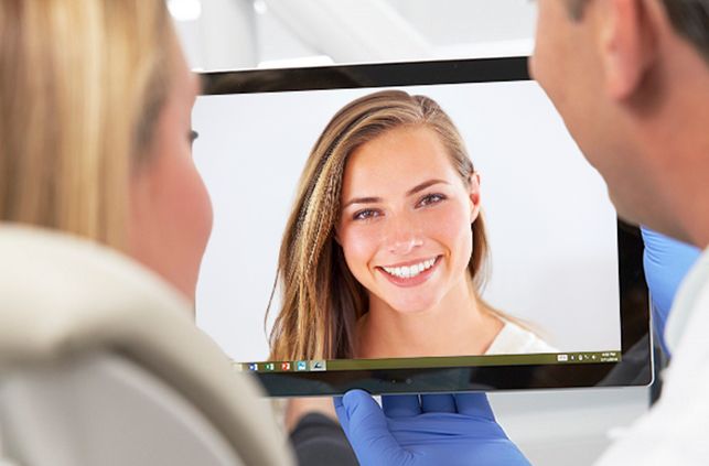 Patient looking at digital smile design image